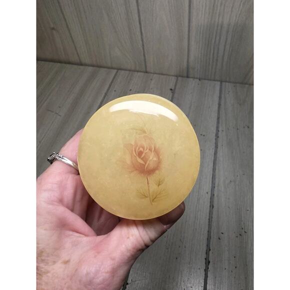 Vintage Alabaster Pocket/Trinket Box Pink Rose Detail Vanity Decor Victorian - Picture 3 of 7
